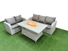 Image of Fimous PE Rattan Lounge Sofa Set Outdoor Garden Furniture Set with Firepit Table