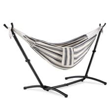 Image of Hammock with Stand, Blue & White 2 Person Hammock with Adjustable Frame, VonHaus