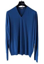 Image of John Smedley Blue Merino Wool V-Neck Sweater Size XXL £210 Made in England