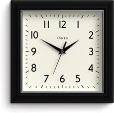 Image of Mustard wall clock | Square retro clock | 25cm | Black | Easy to read numbers |