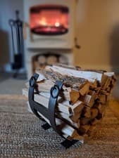 Image of Handmade Forged Metal Mild Steel Round Kindling Log Holder Dark Grey Varnished