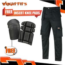 Image of Mens Work Trousers Black With Insert Knee Pad Cargo Holster Pockets Workwear