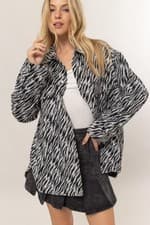 Image of HYFVE Zebra Print Snap Down Long Sleeve Shacket