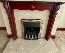 Image of Classic Mahogany Fireplace Surround with Marble Hearth & Gas Fire Insert