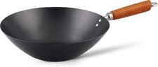 Image of Ken Hom Carbon Steel Wok, Non-Stick 31cm, Classic, Non-Induction/Wooden Handle/