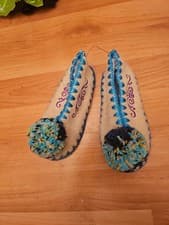 Image of Karagiannis Greek Children’s Slippers Pom Pom Hand Made Wool Leather EU 26 UK 8