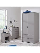 Image of Aspen 3 Piece Bedroom Set & Wardrobe & 4+2 Chest & Bedside Table Grey Oak Eff
