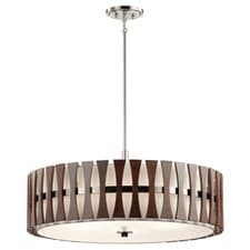 Image of 5 Bulb Ceiling Pendant Light Fitting Auburn Stained Wood LED E27 100W Bulb