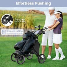 Image of 4-wheel Golf Trolley Push and Pull Golf Trolley with Scoreboard Bag-Grey