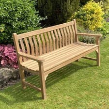 Image of Teak Garden Bench Wave Back Park Bench Luxury 3 Seater 150cm 1.5m KD