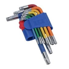 Image of 9pc Short Star Torx Tamper Proof Torx Keys Multicoloured with Holder T10 – T50