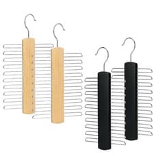 Image of Tie Hanger Wooden Hangers Wardrobe Tie Organiser 20 Chrome Bars with Swivel Hook