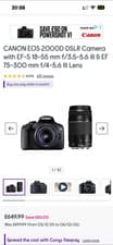 Image of Canon EOS 2000D 24.1MP Digital SLR Camera - Black  EF/EF-S 18-55 & 75-300 lens
