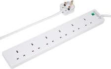 Image of PRO ELEC 5m, 6 Gang Extension Lead with Surge Protection White PELB1703 UK