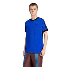 Image of adidas Originals 70s Cali T Shirt Blue Retro Trefoil Stripes Tee RRP £40