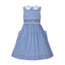 Image of Girls Smocked Dress 2 3 4 5 6 8 10 12 14 Years Summer Party Checked Dresses Blue