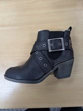 Image of Rocket Dog Saxx Grand Ankle Boots Womens *UK Size 3* Black Buckle Block Heel