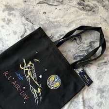 Image of NWT Polo Ralph Lauren R.L Air Division Graphic Black Canvas Shopper Tote Bag
