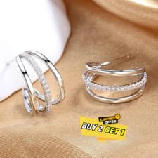 Image of 925 Sterling Silver Shiny Crystal Hoop Double Layer Earrings Women Jewelry Gift