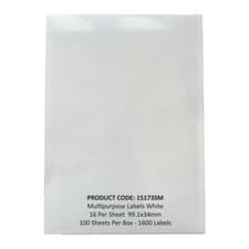 Image of ValueX Multipurpose Labels 99.1x34mm 16 Per Sheet White (1600 Pack) KF26053 VAT