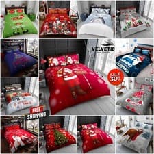 Image of Luxury Christmas Duvet Cover Set Reversible Printed Xmas Beddings Quilt All Size