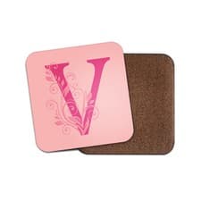 Image of 1 x Letter V Initial Coaster - Pink Floral Dusty Rose Ombre Name Gift #29376