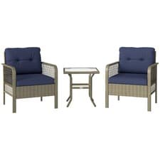 Image of Outsunny 3 Pieces Rattan Bistro Set with Tempered Glass Table Charcoal Grey
