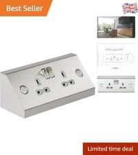 Image of Compact 13A 2G DP Switched Socket - Stylish Stainless Steel with Grey Insert