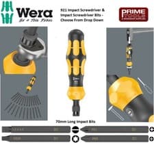 Image of Wera 921 Kraftform Plus Interchangeable Impact Hammer Screwdriver & Bits -Choose