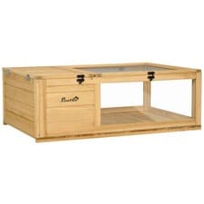 Image of PawHut Tortoise House with Mesh Roof Small Pet Reptile Wooden Pet House Yellow