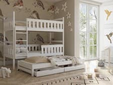 Image of Children Wooden Pine Bunk Bed Trundle Bed KORS Storage Drawers in White