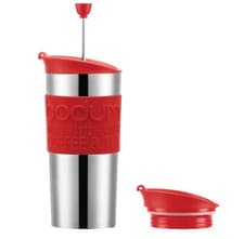 Image of Bodum Travel French Press Coffee Maker Set Red Stainless Steel Extra Lid 350ml