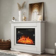 Image of White Wood Mantel LED Flame Electric Fire Inset Fireplace Living Room Decorative