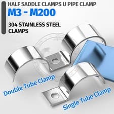 Image of 304 Stainless Steel Half Saddle Clamps for 1 or 2 Pipes / Hoses M3-M200