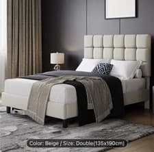 Image of Upholstered Bed Frame Modern Platform Bed Frame with Strong Wooden Slats Support