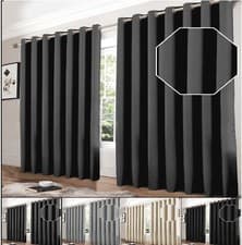 Image of Thermal Thick Blackout Curtains Ready Made Eyelet Ring Top Curtain Pair Tiebacks