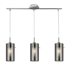 Image of 3 Light Chrome Finish Ceiling Fitting Bar Pendant Light with Smoked Glass Shades