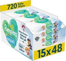 Image of Pampers Harmonie Aqua Baby Wipes Plastic Free 15 Packs Paw Patrol = 720 pieces