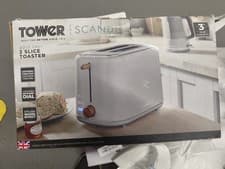 Image of Tower Scandi Dove Grey 2 Slice Toaster with Wooden Accents