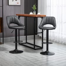 Image of Bar Stools Set of 2, Height Adjustable PU Leather Swivel Barstools