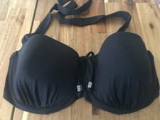 Image of Pour Moi BANDEAU PADDED halter swim bikini top BLACK new 38D REMOVABLE STRAPS