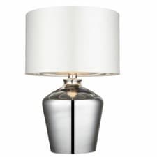 Image of ENDON 60W E27 Waldorf Table Lamp Chrome Effect Base Ivory Faux Silk Shade 61198