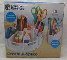 Image of Learning Resources Create A Space White Desk Storage Center 10 Removable Pieces 