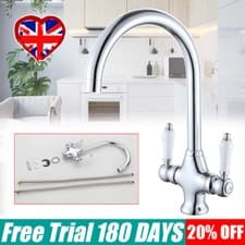 Image of Traditional Swivel Twin Lever Kitchen Sink Mixer Taps Chrome Monobloc Basin Tap