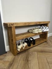 Image of Rustic wooden shoe rack storage shelf hall bench reclaimed timber solid wood