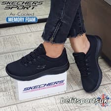 Image of SKECHERS WOMENS SHOES BLACK SKETCHERS LADIES MEMORY FOAM SLIP-ON WALKING TRAINER