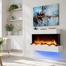 Image of Wall Mounted Electric Fire with Log & Crystal Fuel – Endeavour Fires Runswick