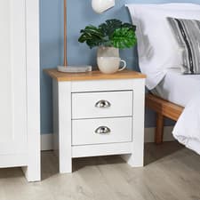 Image of Bedside 2 Drawer Bedroom Furniture Oak Top Metal Handle Wood Nightstand