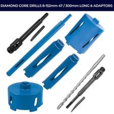 Image of DIAMOND CORE DRILLS 8-152mm 47 / 300mm LONG & ADAPTORS / HOLESAW CUTTER BIT