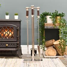 Image of Stainless Steel Four Piece Companion Set with Wooden Detailing - 77cm